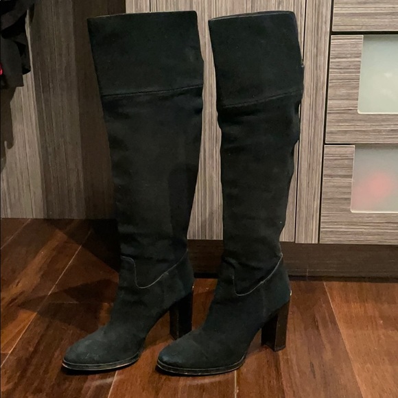 Michael Kors Tall Black Suede Heeled Boots - Picture 1 of 6